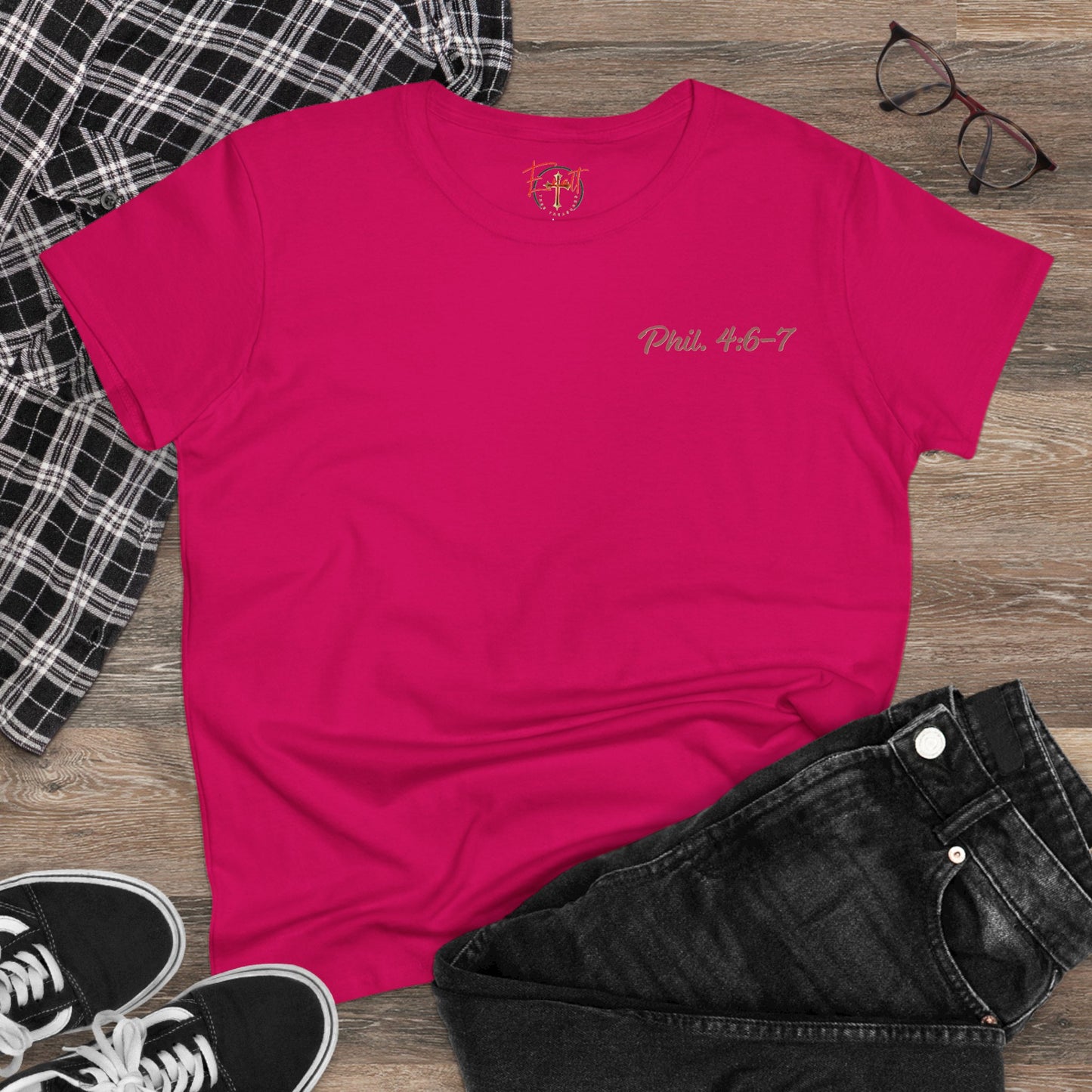 Women's Tee with Heart and Praying Hands Design