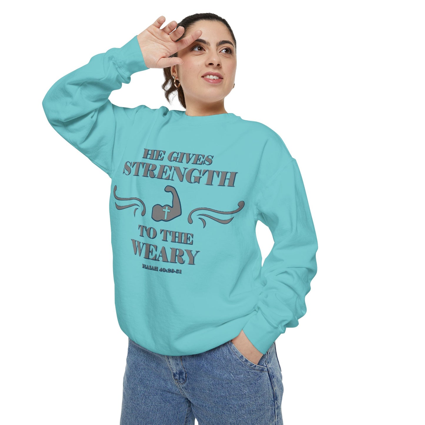 Bible Verse Isaiah 40:29-31 Unisex Sweatshirt 'He Gives Strength to the Weary'