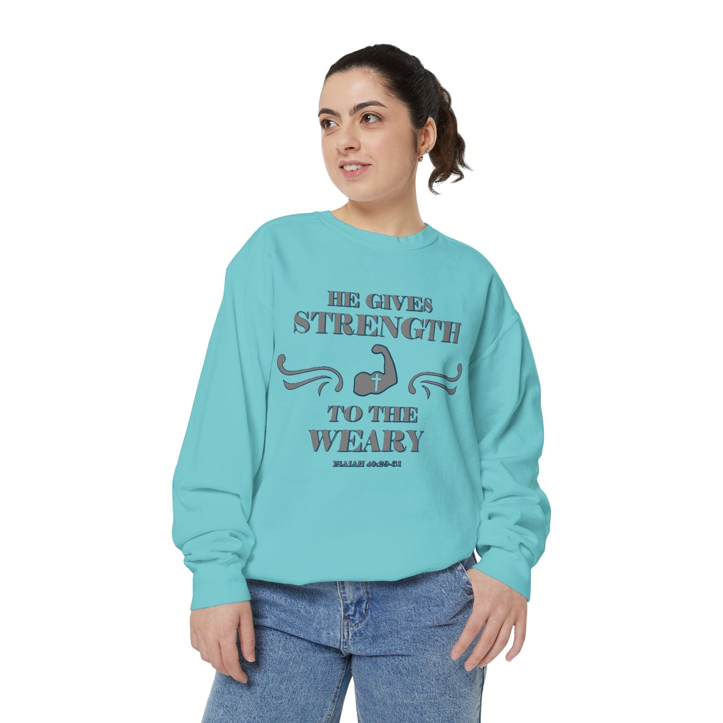 Bible Verse Isaiah 40:29-31 Unisex Sweatshirt 'He Gives Strength to the Weary'