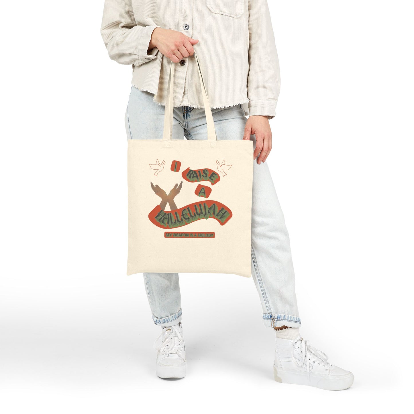 Cotton Canvas Tote Bag "I RAISE A HALLELUJAH"