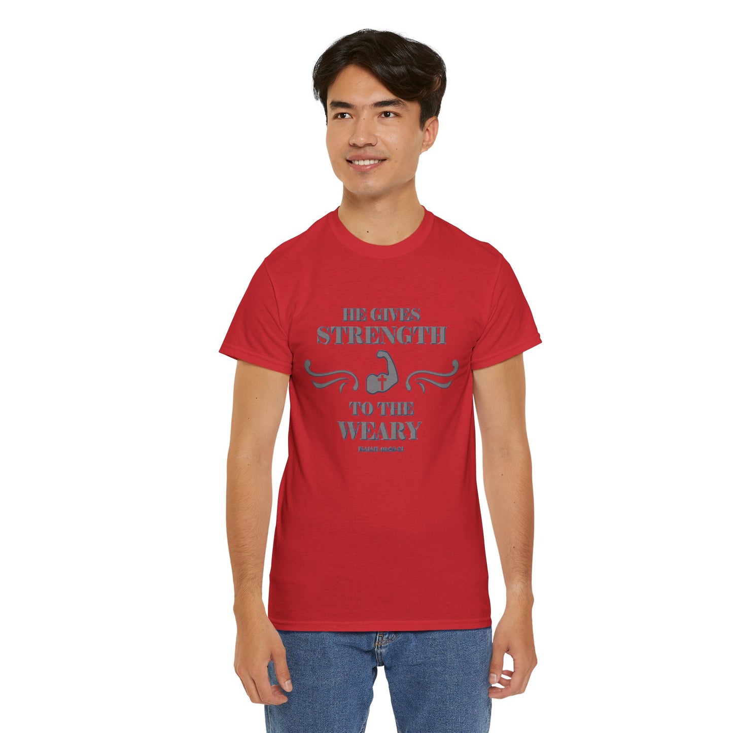 Christian Tee - Bible Verse Isaiah 40:29-31 'He gives Strength to the Weary'