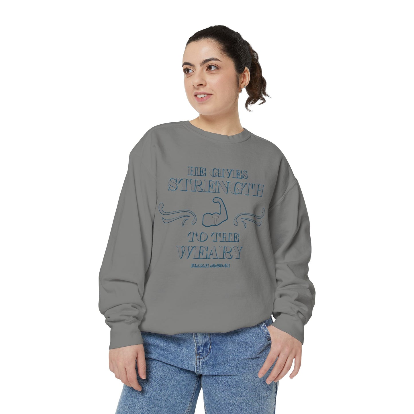 Bible Verse Isaiah 40:29-31 Unisex Sweatshirt 'He Gives Strength to the Weary'