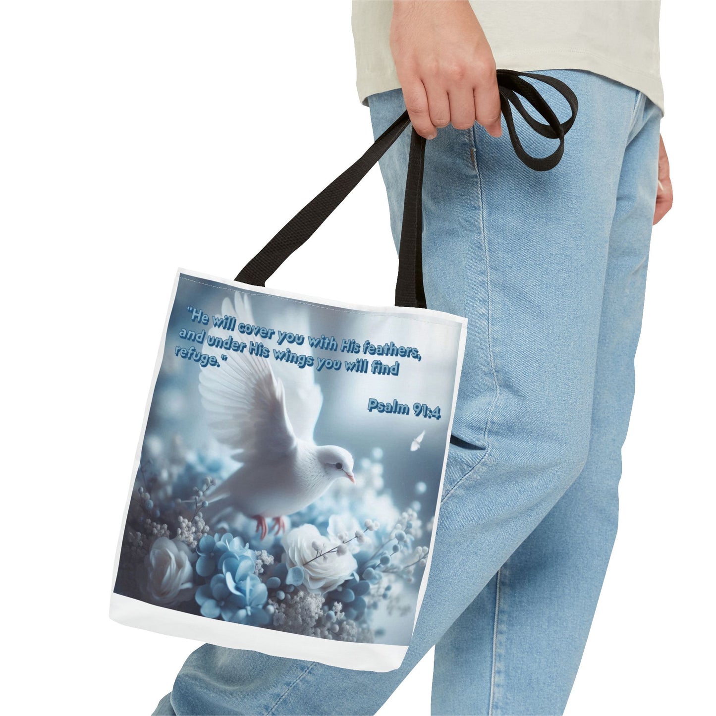 Tote Bag (AOP) "Under His wings you will find refuge"
