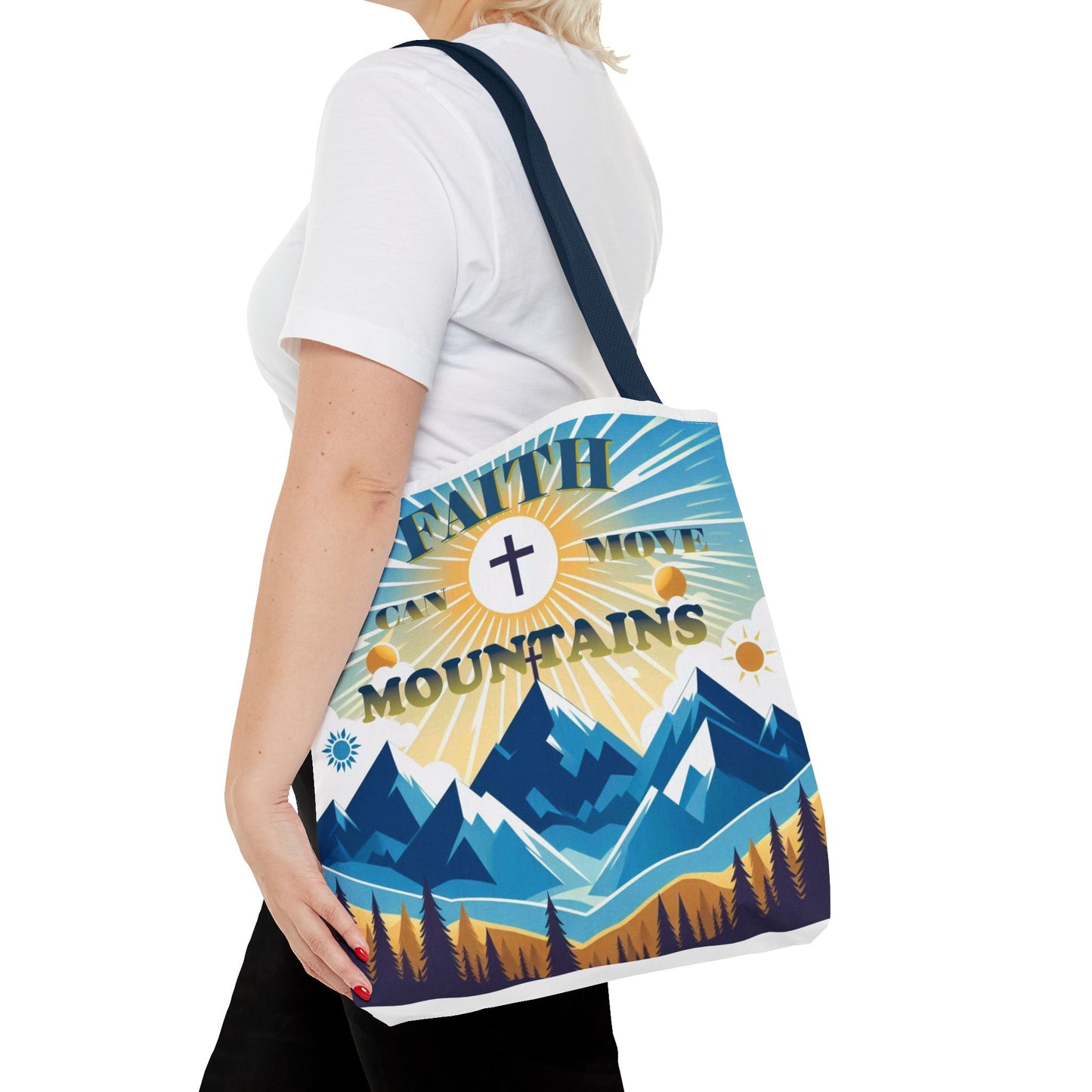 "FAITH CAN MOVE MOUNTAINS" Tote Bag (AOP)