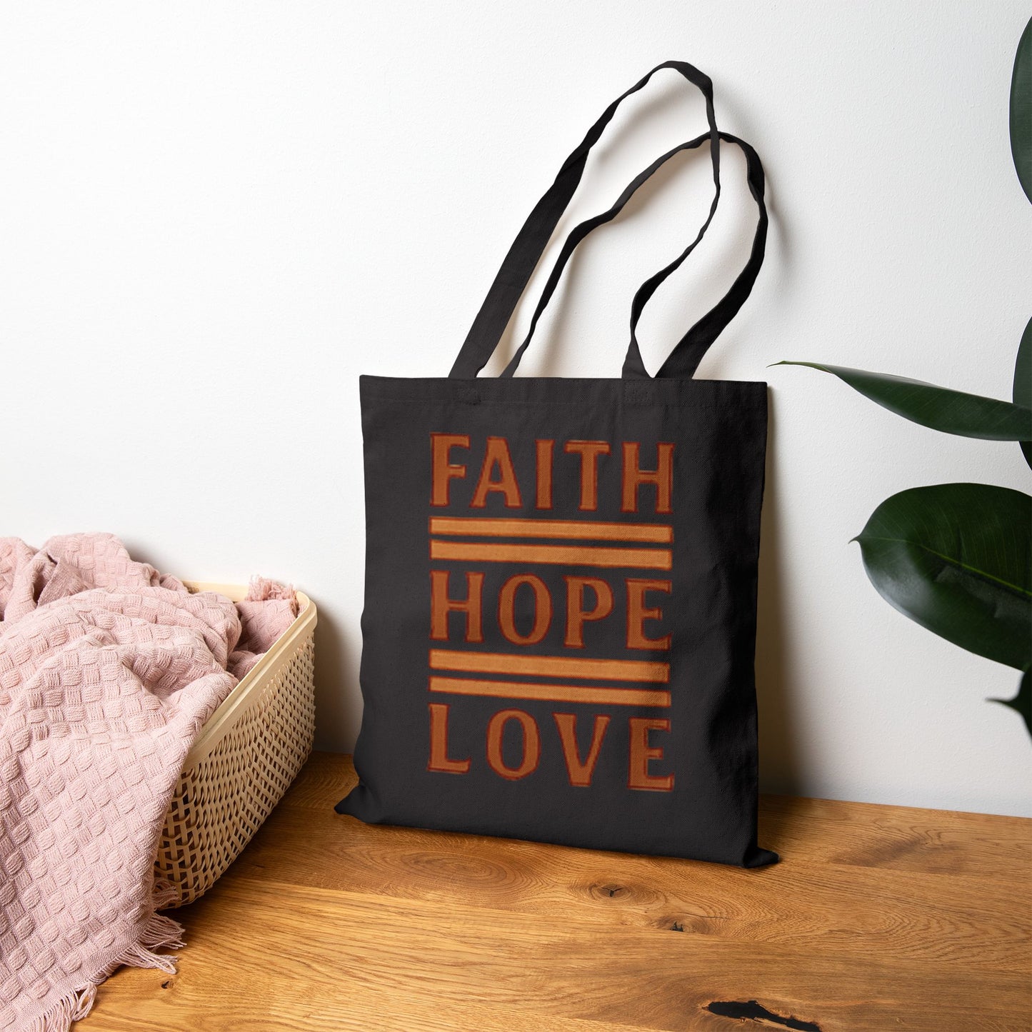 Faith Hope Love Cotton Canvas Tote Bag — Inspirational Quote Market Bag
