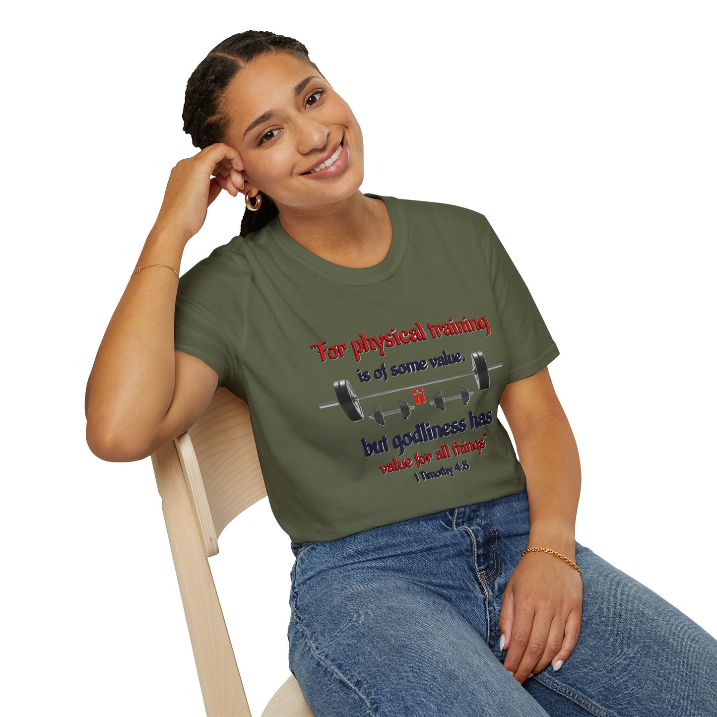Christian Verse Softstyle T-Shirt - 1 Timothy 4:8