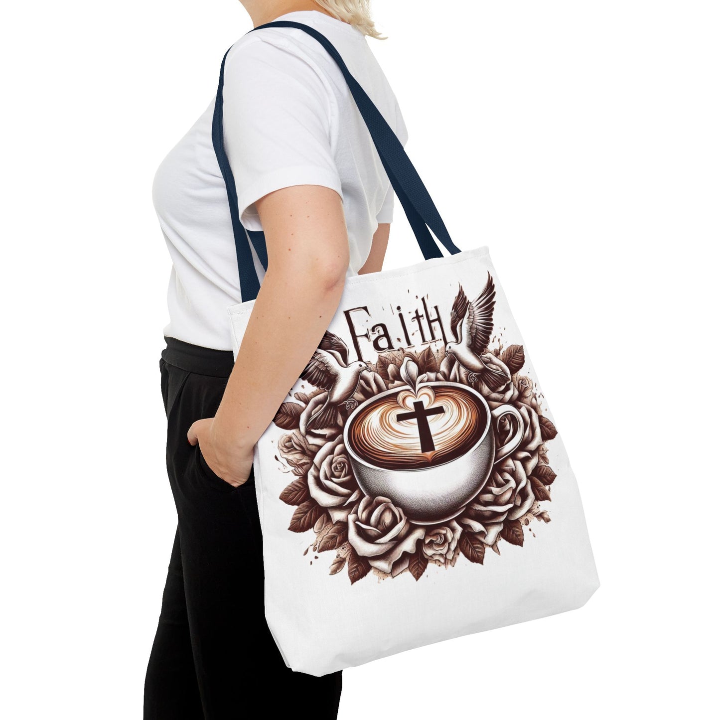 Tote Bag (AOP) "Faith and Coffee"