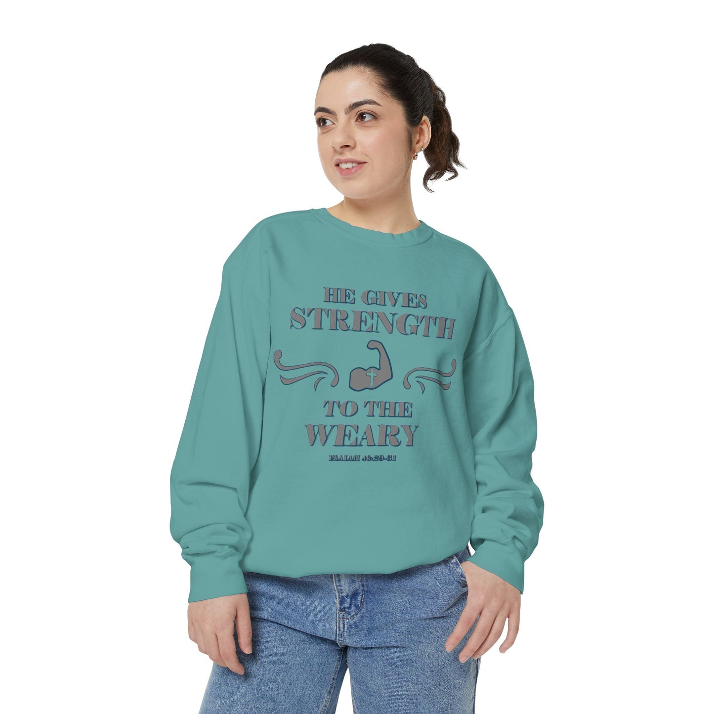 Bible Verse Isaiah 40:29-31 Unisex Sweatshirt 'He Gives Strength to the Weary'