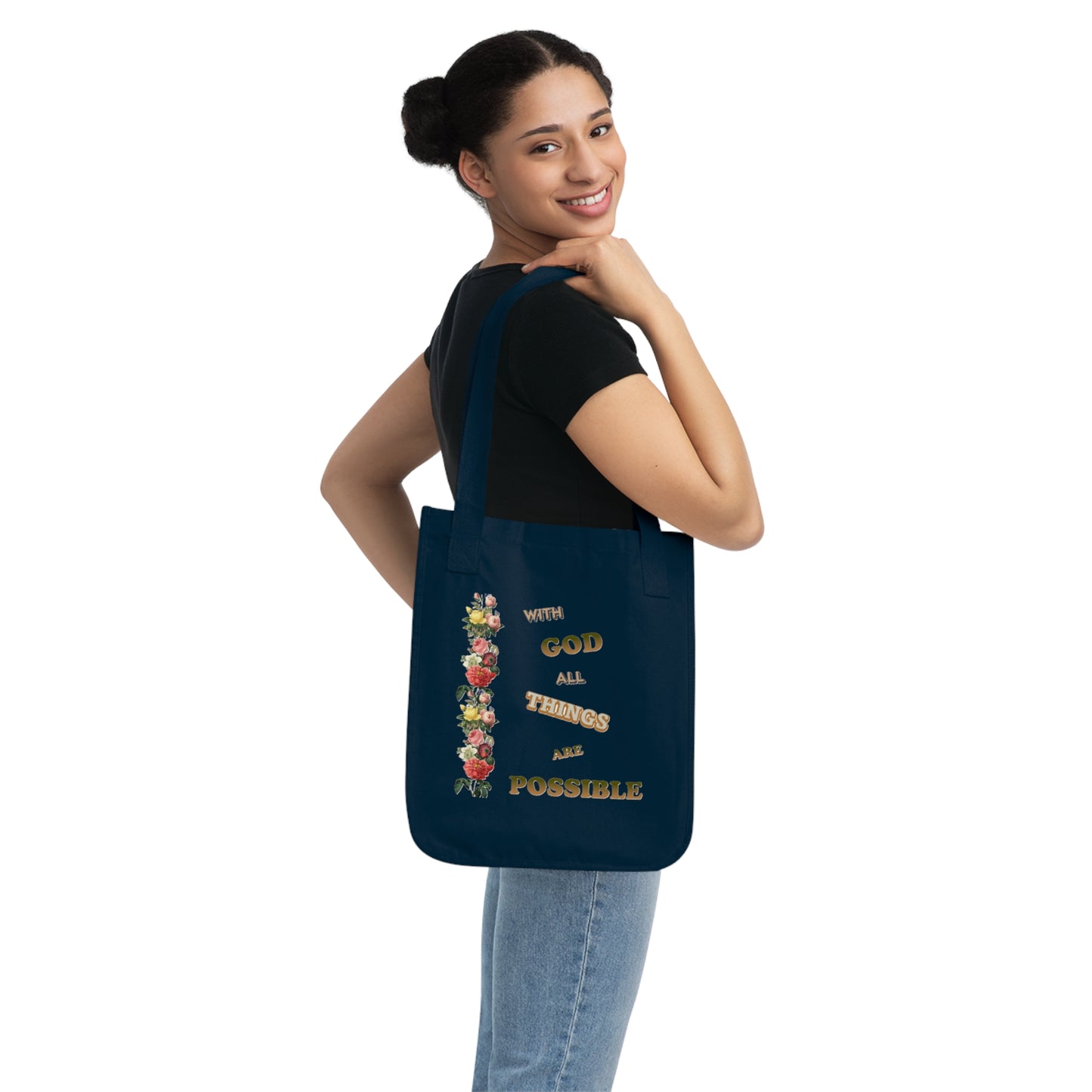 Organic Canvas Tote Bag "WITH GOD ALL THINGS ARE POSSIBLE"