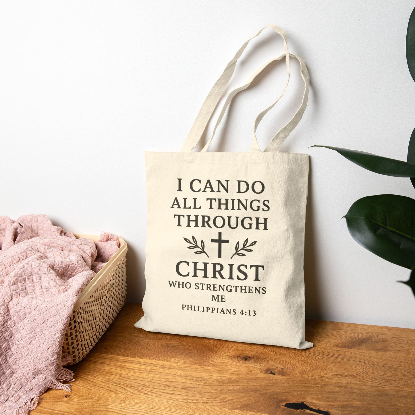 "I CAN DO ALL THINGS THROUGH CHRIST" Cotton Canvas Tote Bag