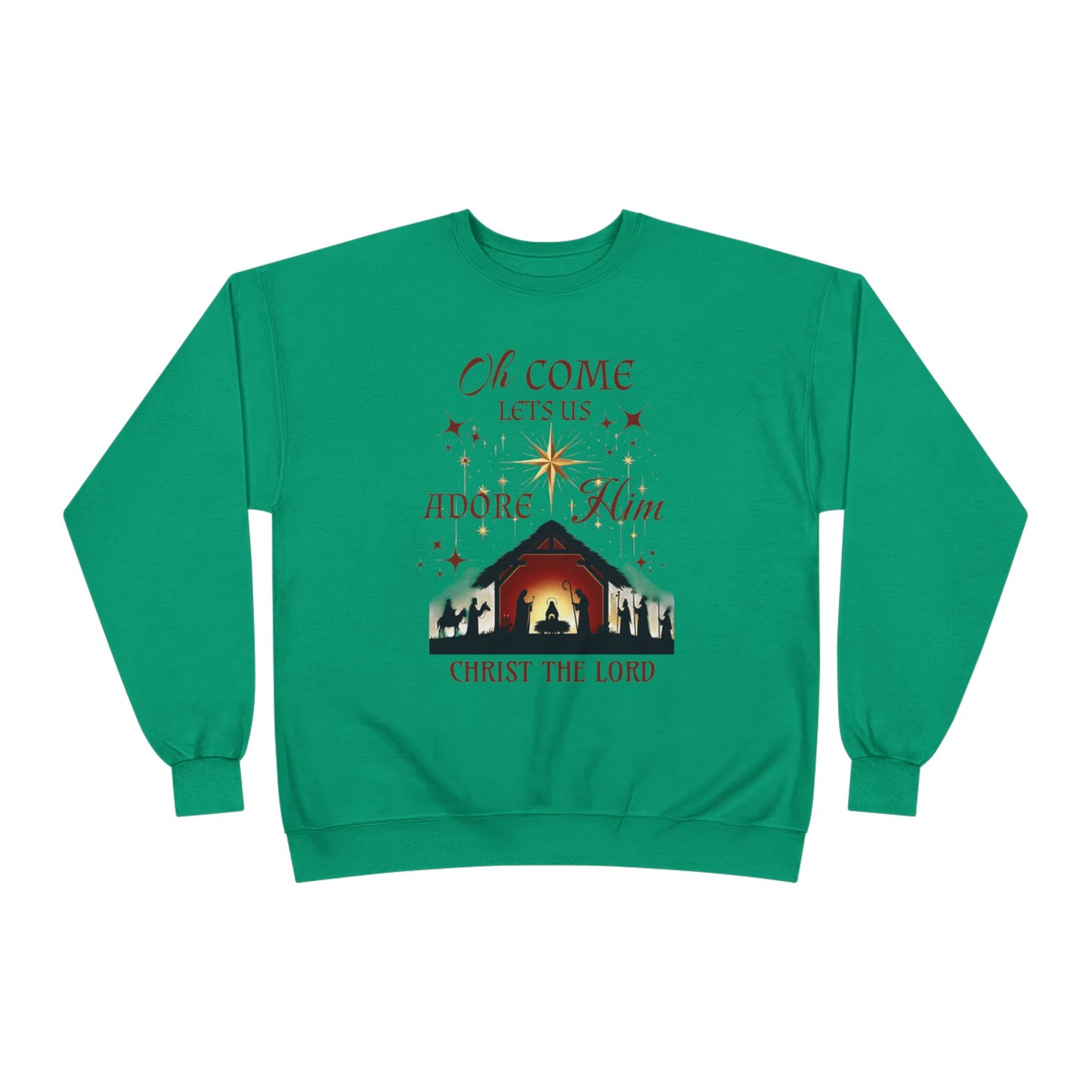 Christmas Nativity Unisex Sweatshirt with 'Oh come let us adore him, Christ the Lord' Design
