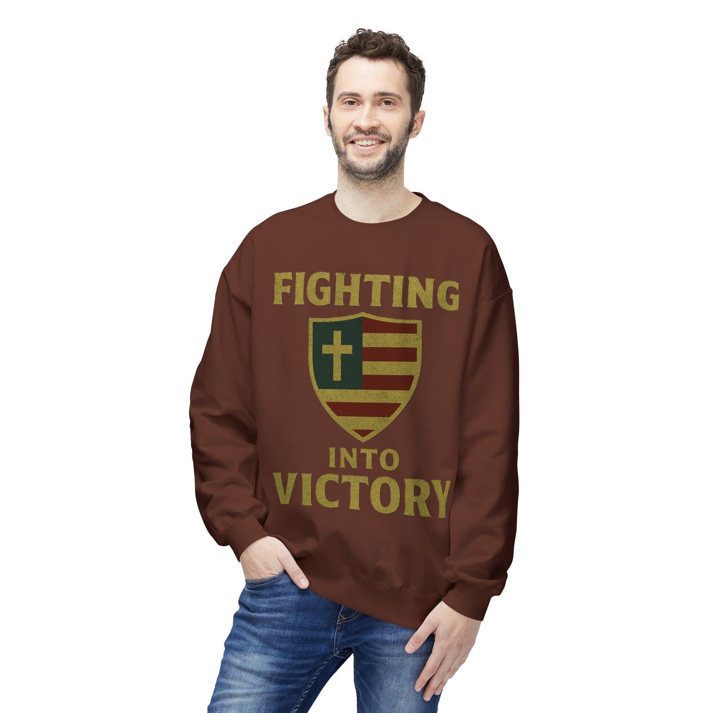 Christian Cross Shield Sweatshirt - Fighting into Victory