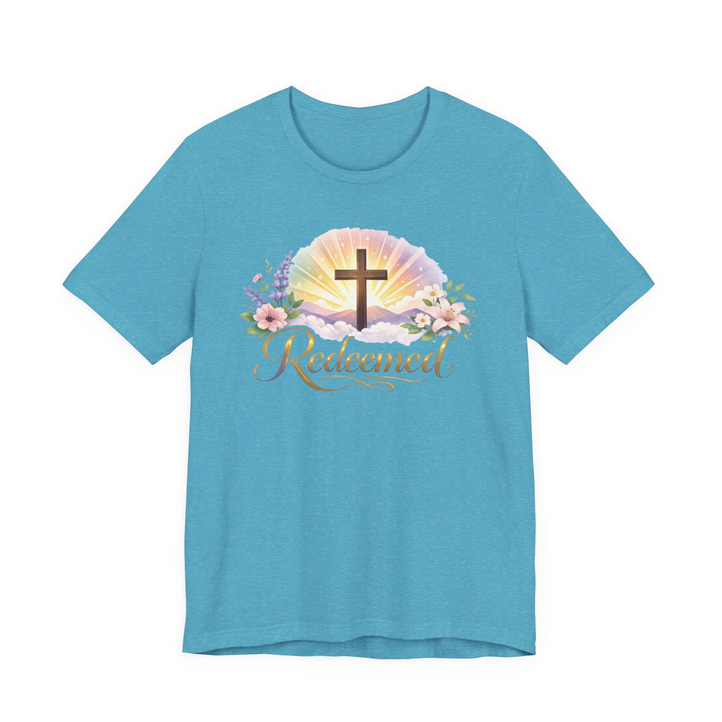 "Redeemed" Cross Floral T-Shirt — Christian Faith Tee