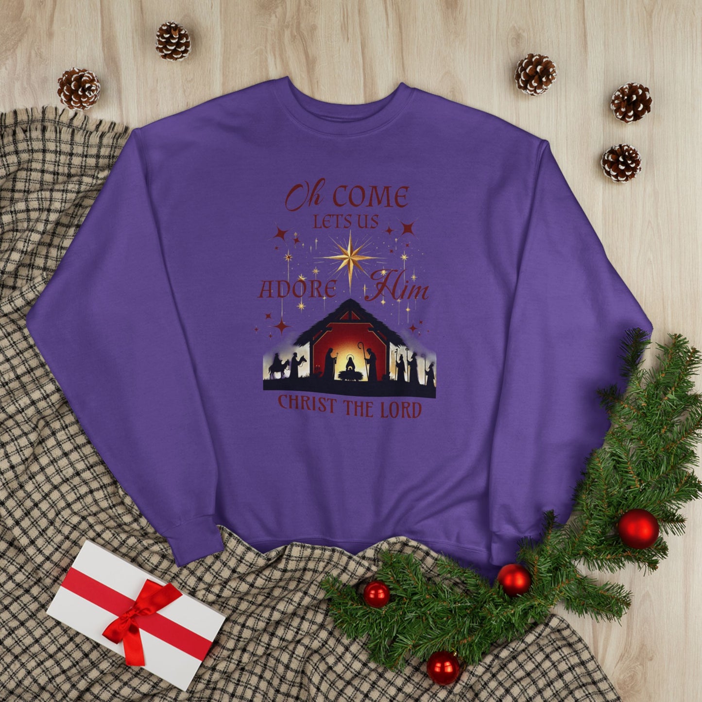 Christmas Nativity Unisex Sweatshirt with 'Oh come let us adore him, Christ the Lord' Design