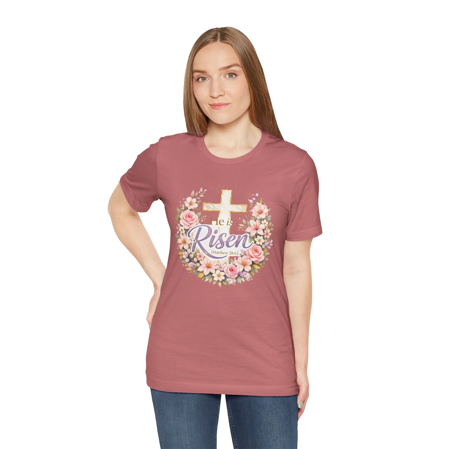 He Is Risen Floral Cross T-Shirt