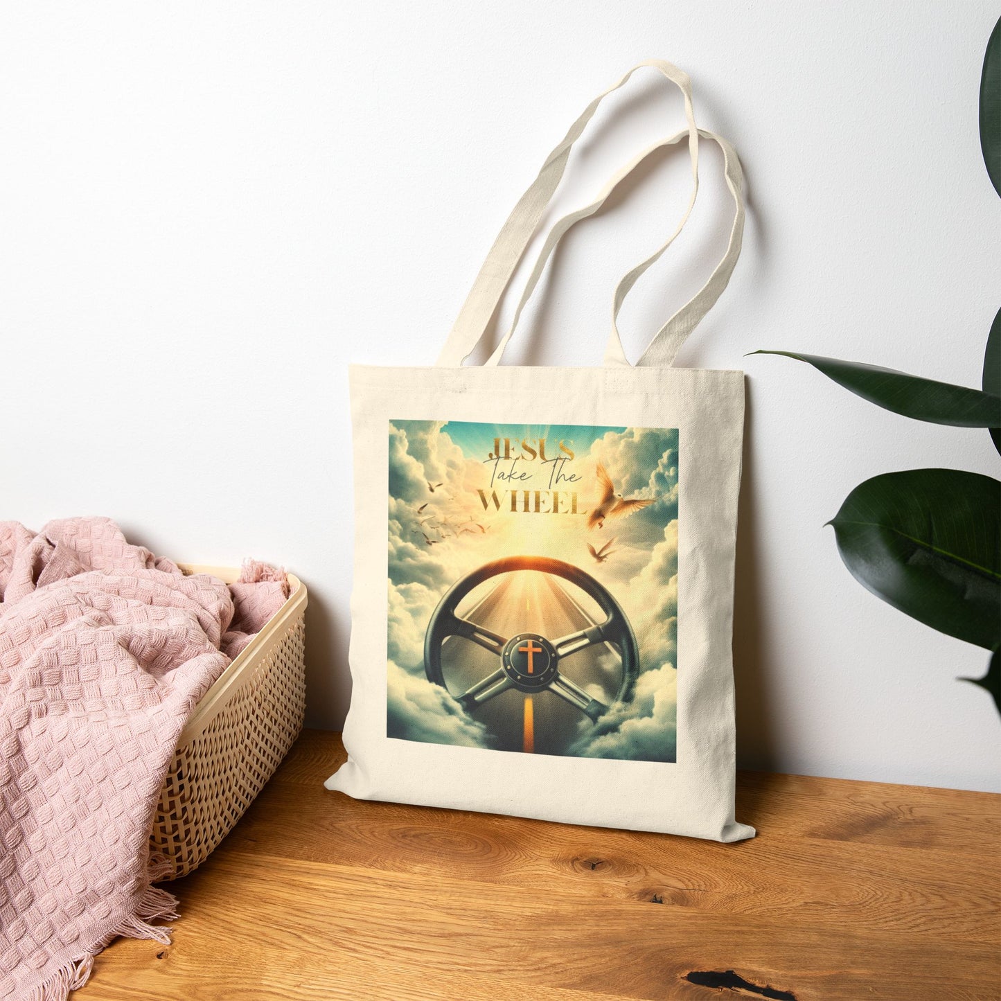 Cotton Canvas Tote Bag "Jesus take the wheel"