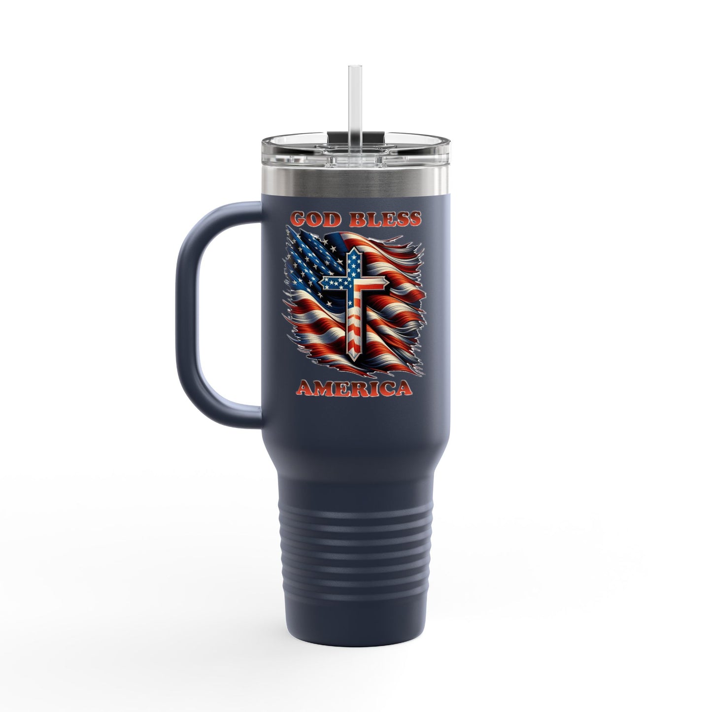 Insulated Travel Mug, 40oz "GOD BLESS AMERICA"