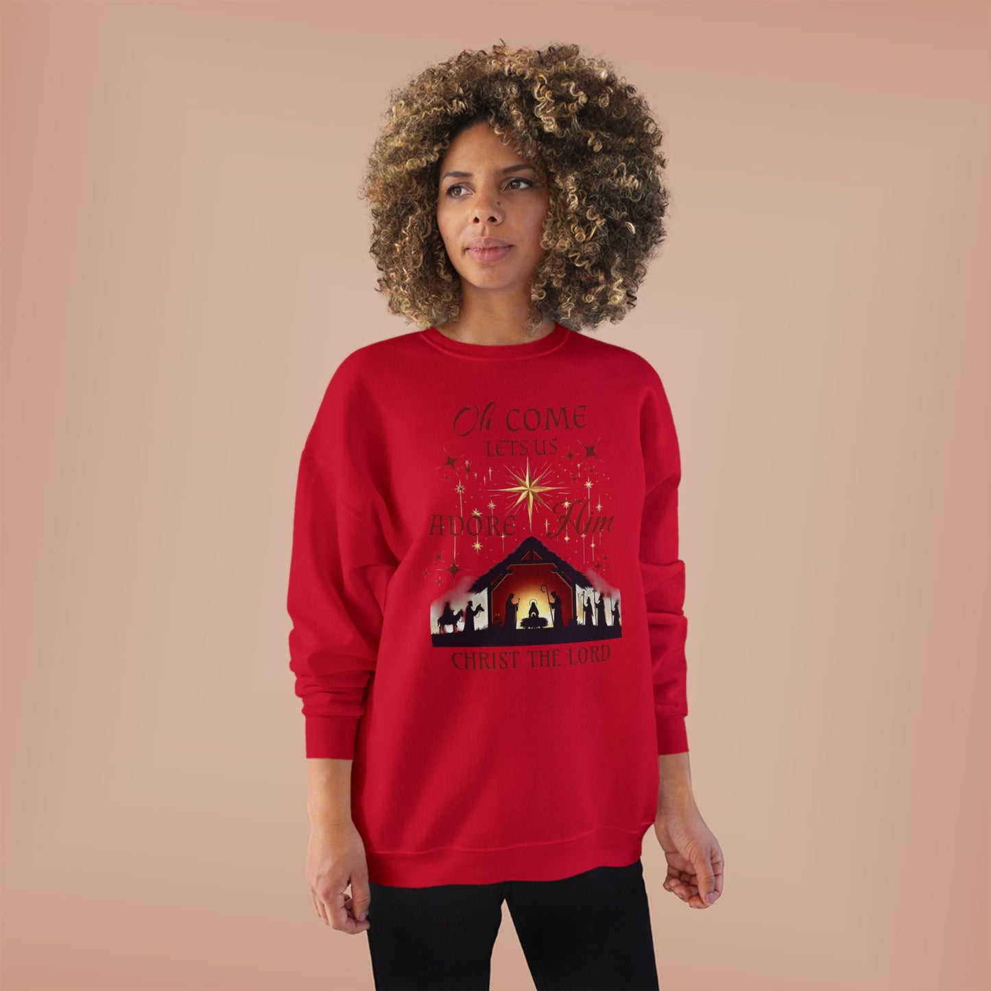 Christmas Nativity Unisex Sweatshirt with 'Oh come let us adore him, Christ the Lord' Design
