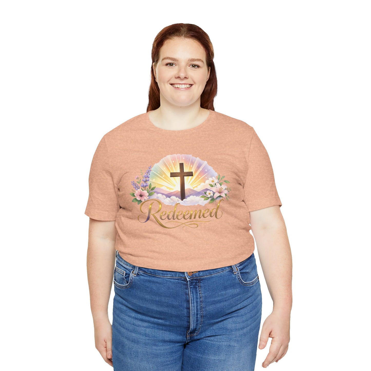 "Redeemed" Cross Floral T-Shirt — Christian Faith Tee