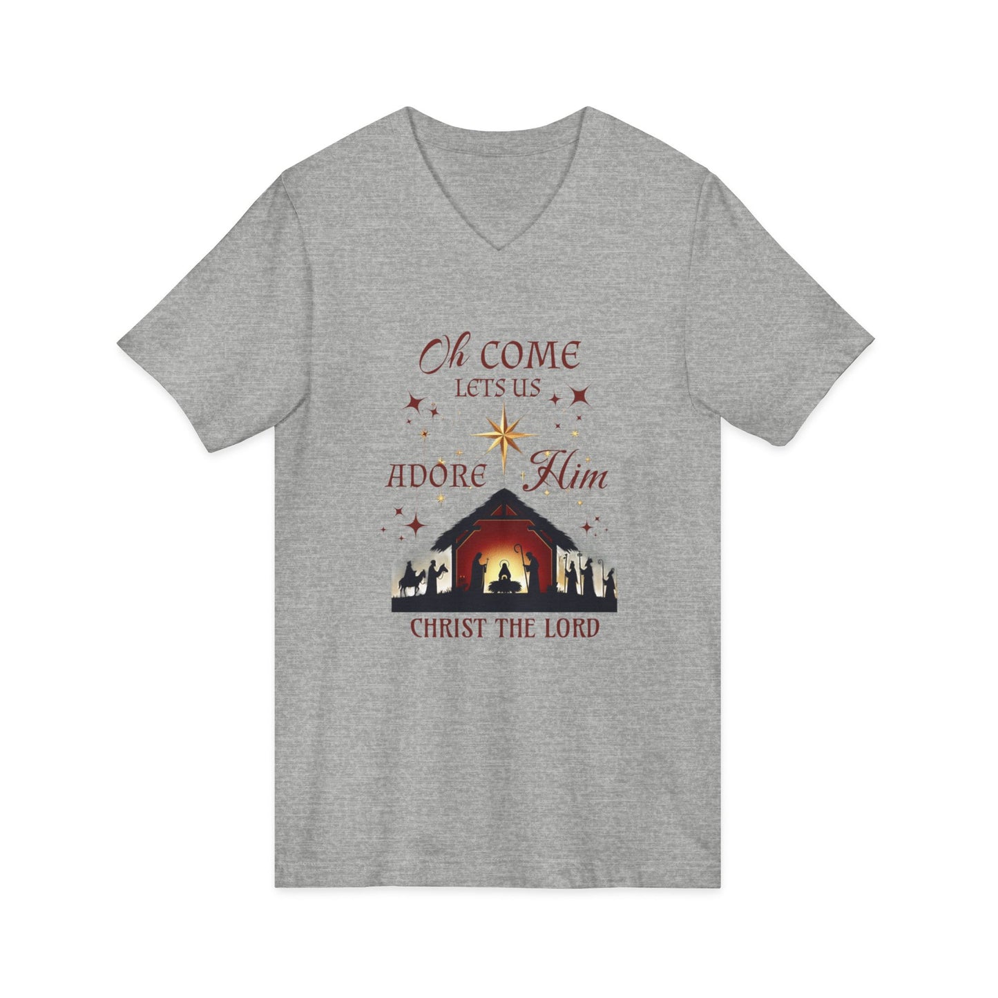 V-Neck Tee Nativity Scene 'Oh come let us adore Him, Christ the Lord'