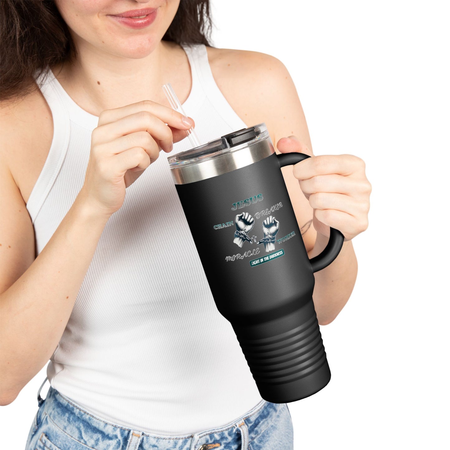 Travel Mug - Jesus Chain Breaker Miracle Worker Design