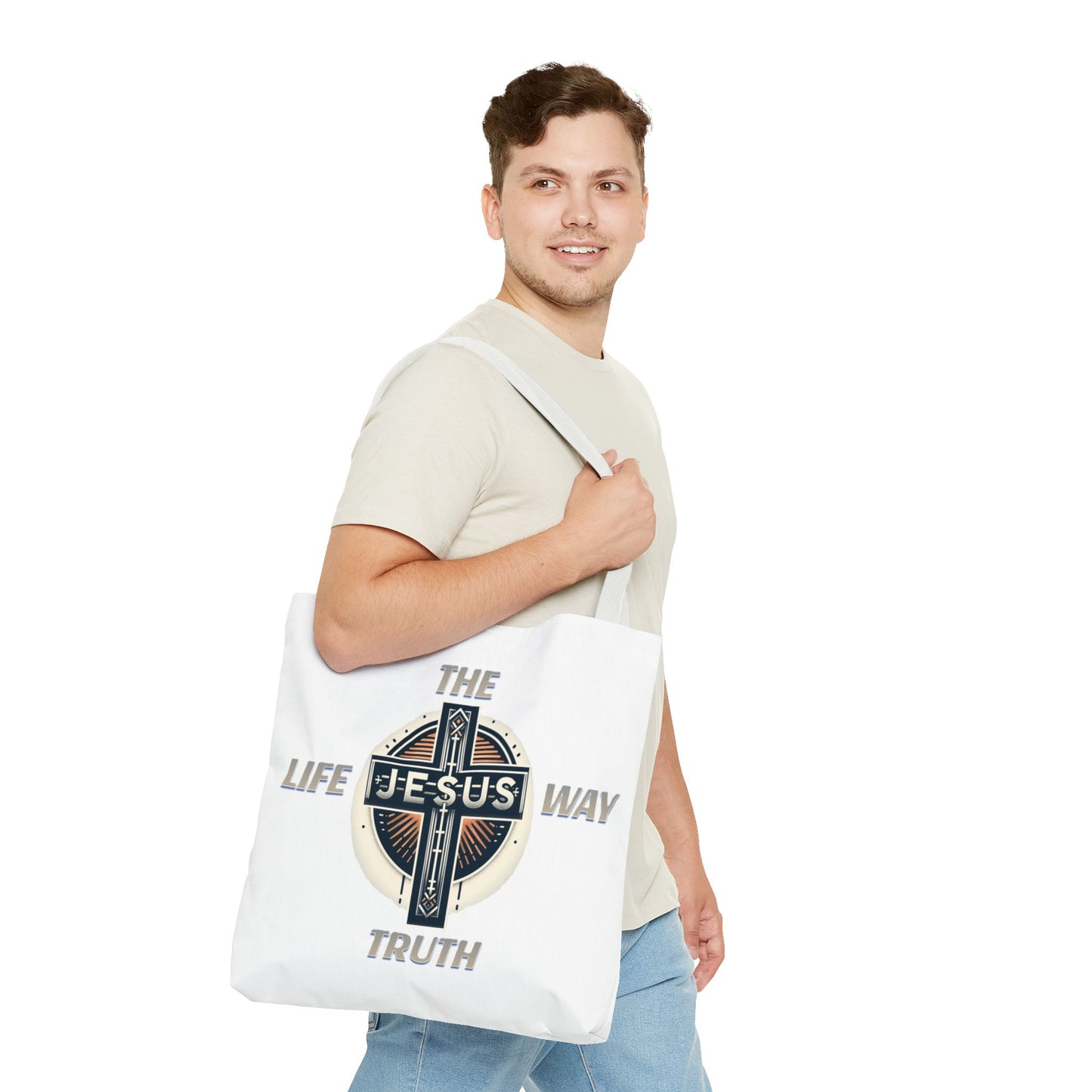 Tote Bag (AOP)"JESUS IS THE WAY TRUTH LIFE"