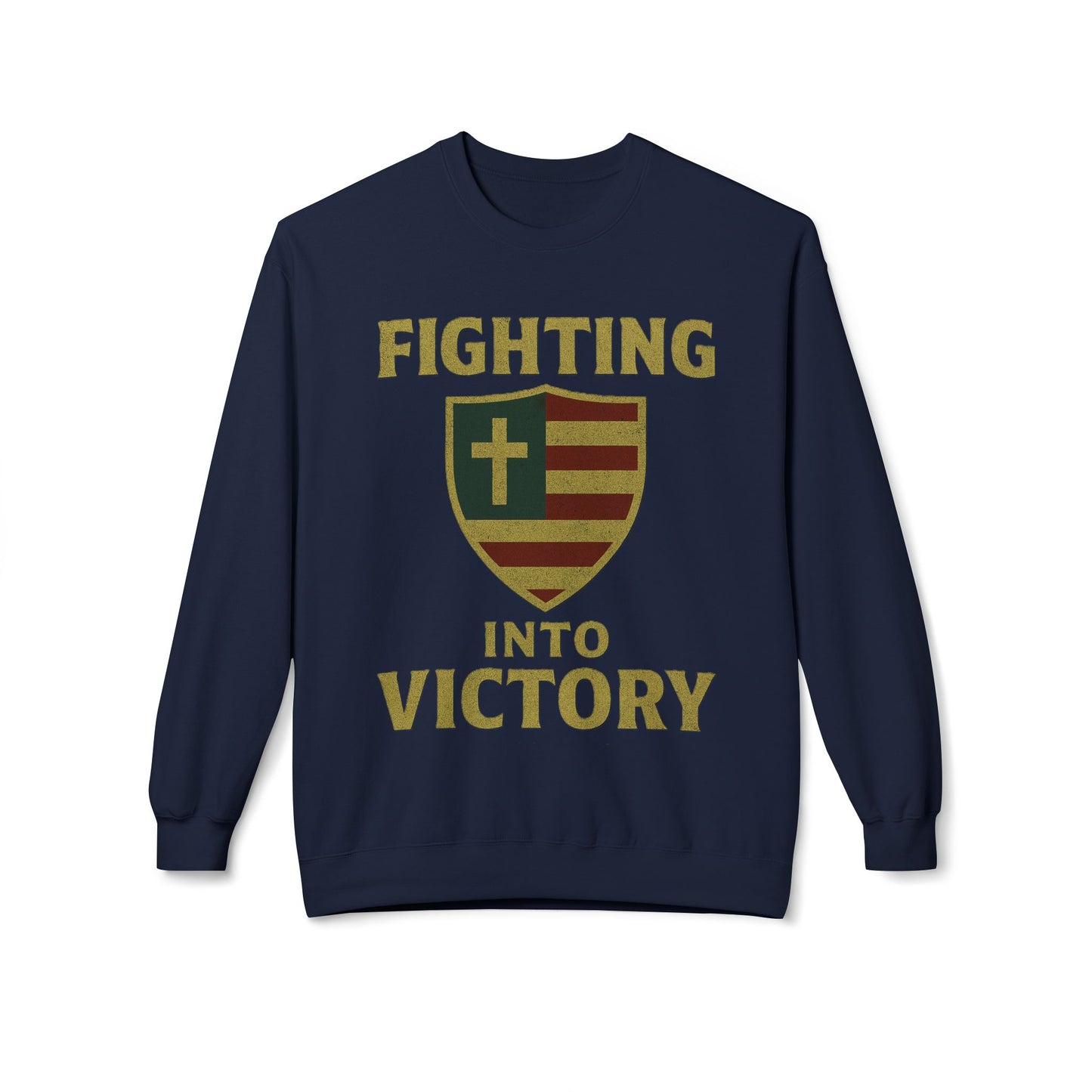 Christian Cross Shield Sweatshirt - Fighting into Victory