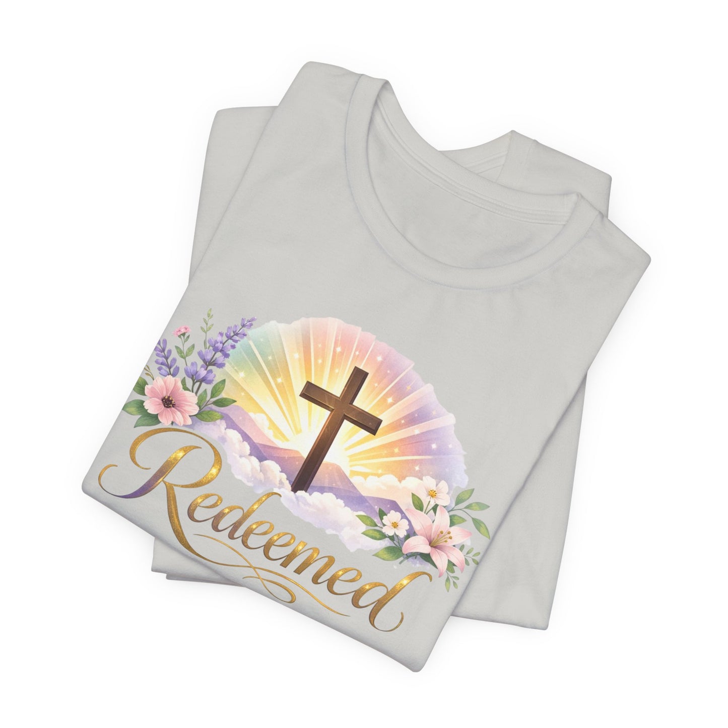 "Redeemed" Cross Floral T-Shirt — Christian Faith Tee