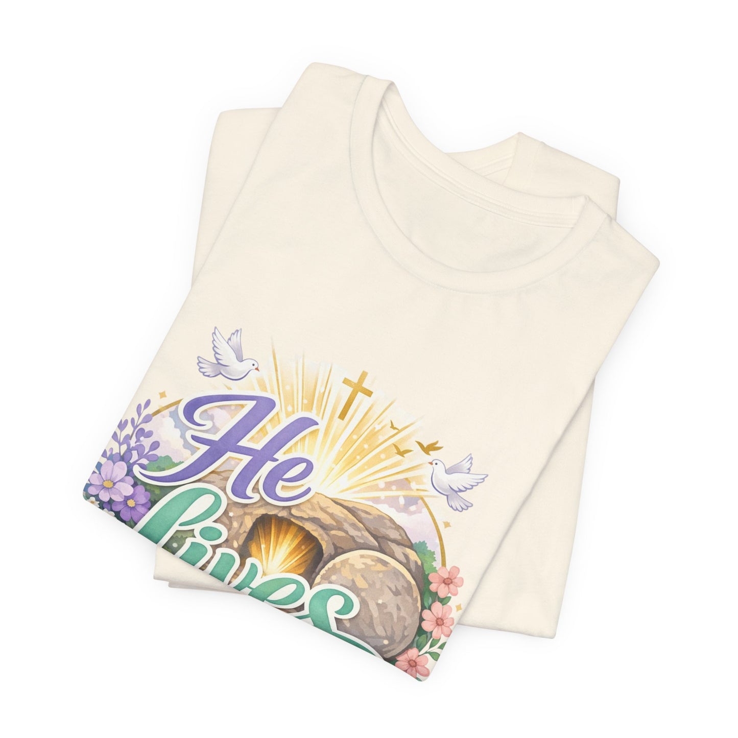 He Lives Jesus Tomb Tee — Christian Easter T‑Shirt