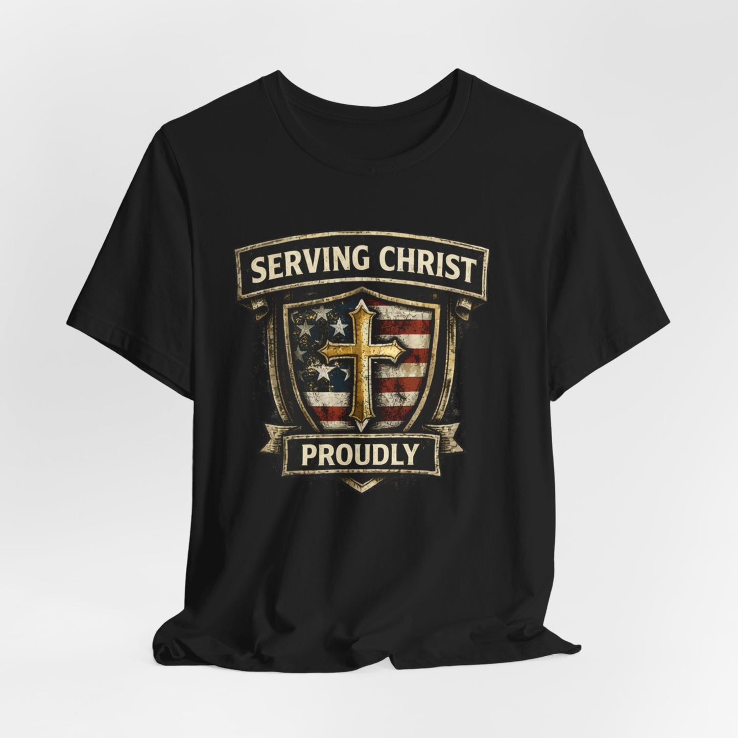 Serving Christ Proudly T-Shirt — Christian Faith Patriotic Tee
