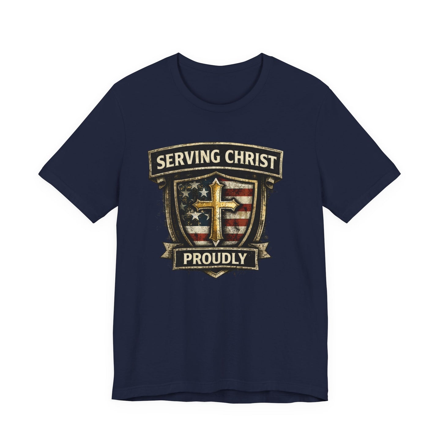 Serving Christ Proudly T-Shirt — Christian Faith Patriotic Tee