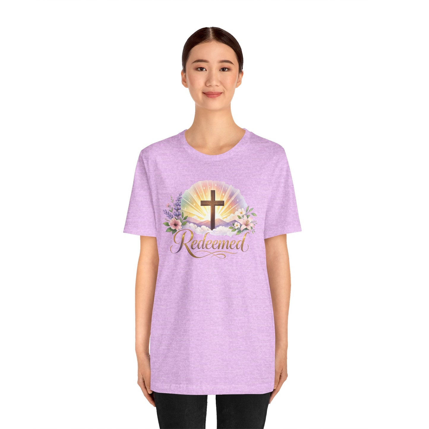 "Redeemed" Cross Floral T-Shirt — Christian Faith Tee