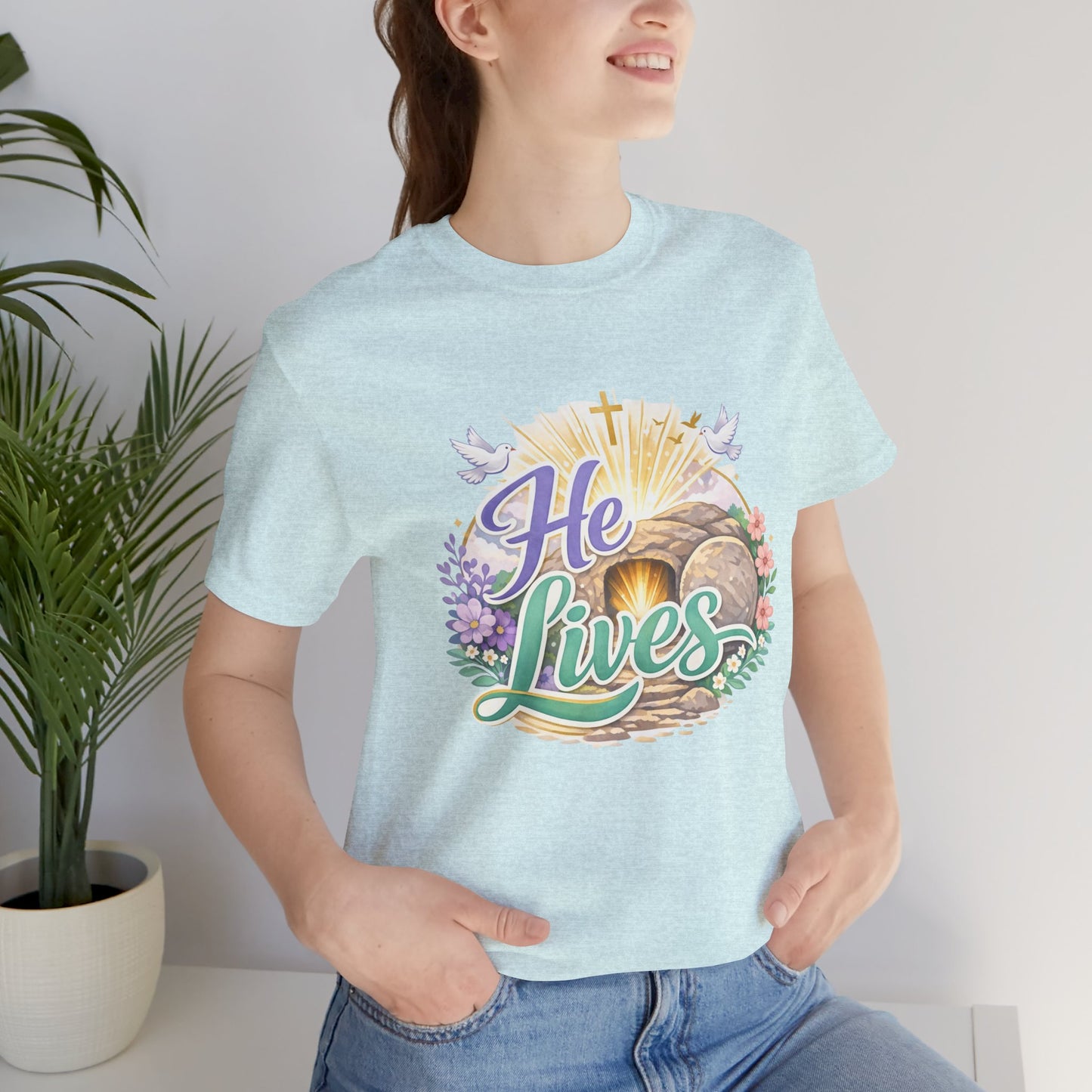He Lives Jesus Tomb Tee — Christian Easter T‑Shirt