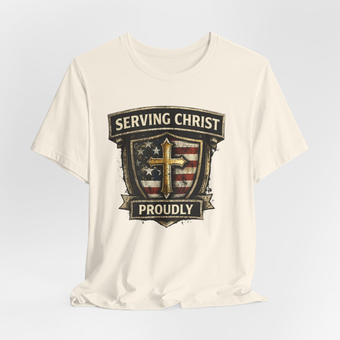 Serving Christ Proudly T-Shirt — Christian Faith Patriotic Tee