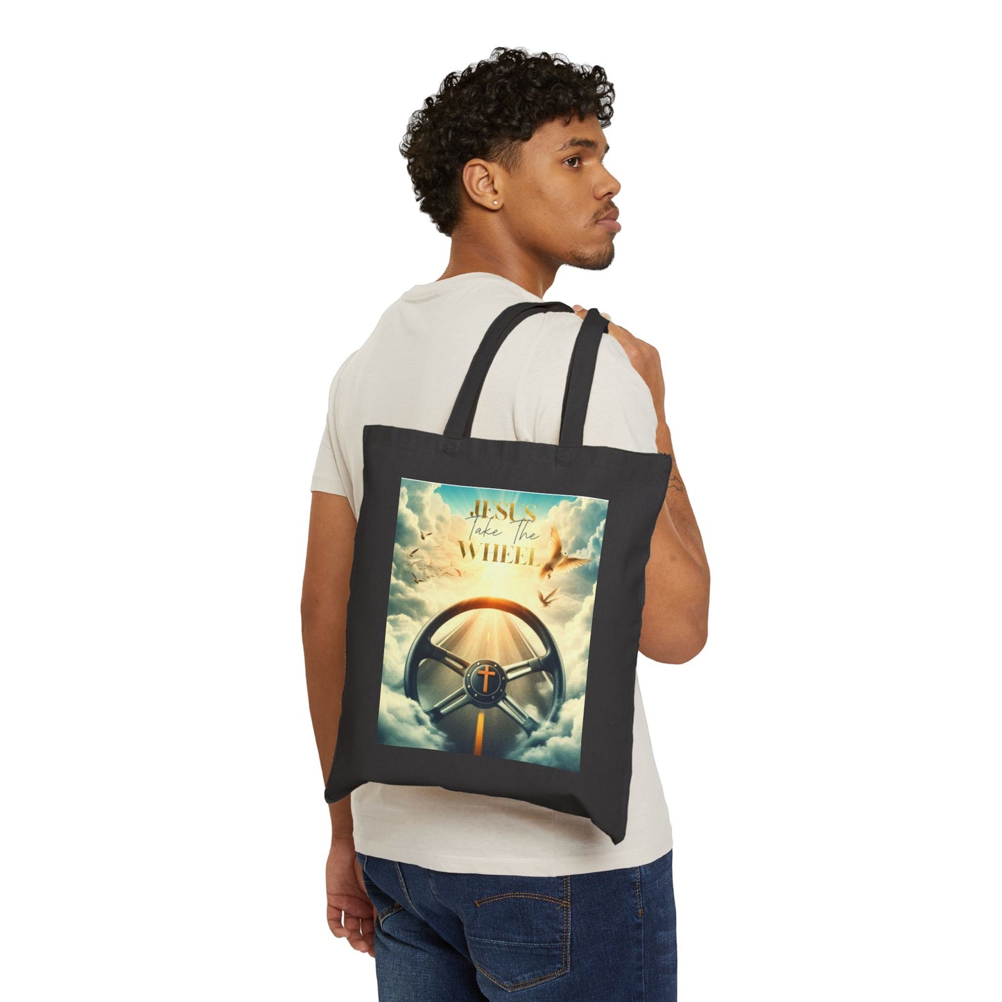 Cotton Canvas Tote Bag "Jesus take the wheel"