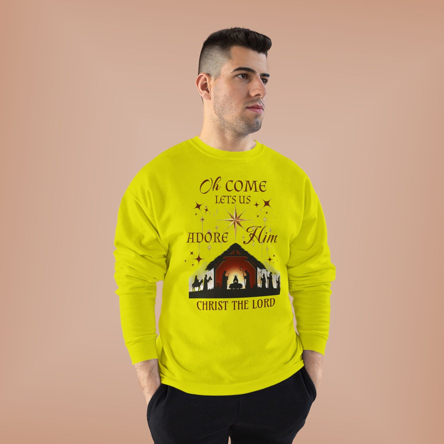 Christmas Nativity Unisex Sweatshirt with 'Oh come let us adore him, Christ the Lord' Design