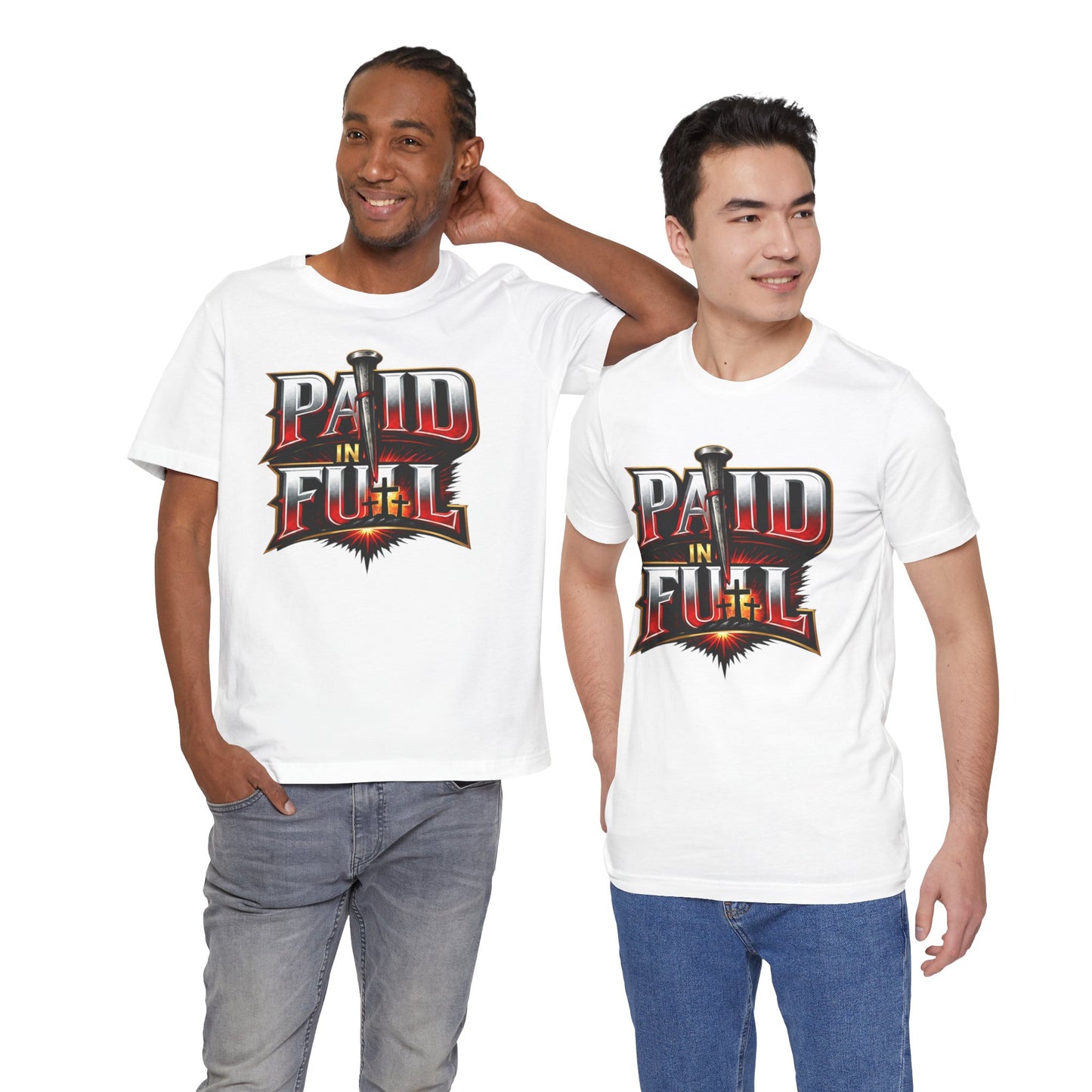 Paid In Full Christian Cross T-Shirt — Nail & Triple Cross Graphic
