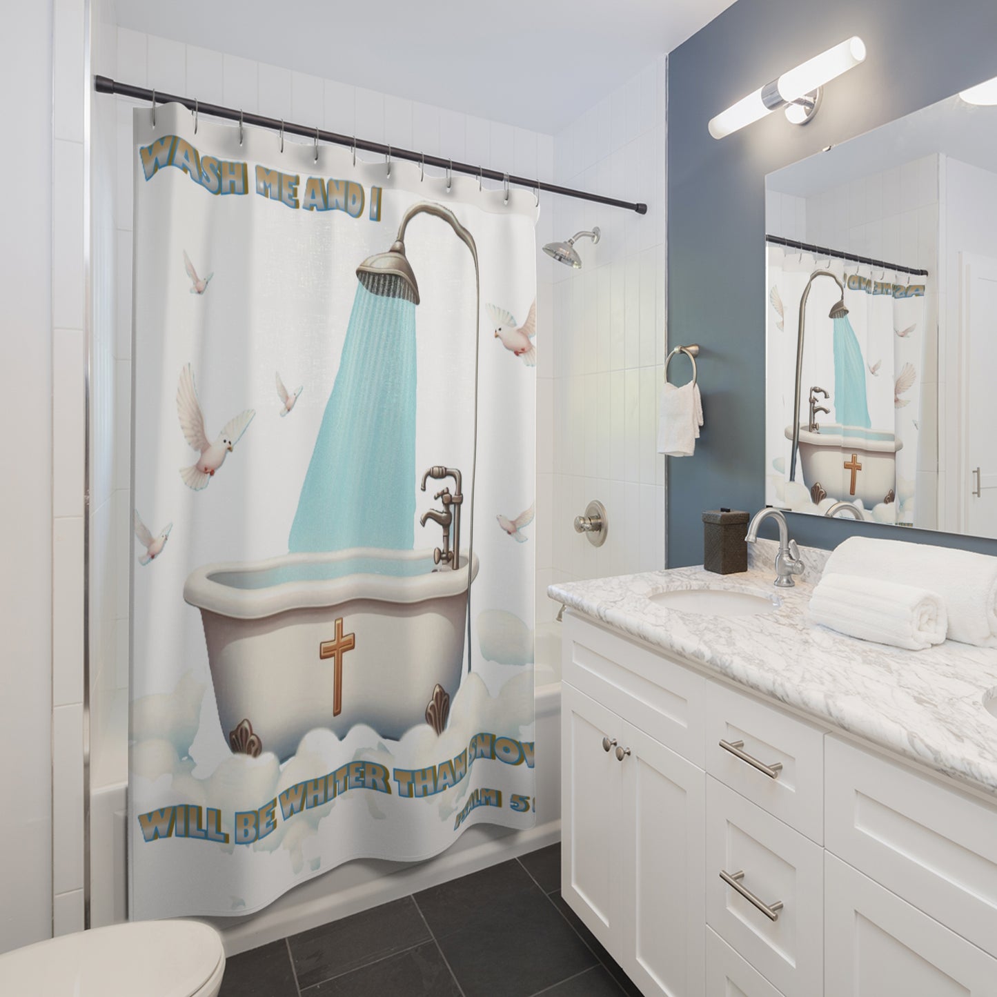 Shower Curtains "Wash Me and I Will Be Whiter Than Snow"