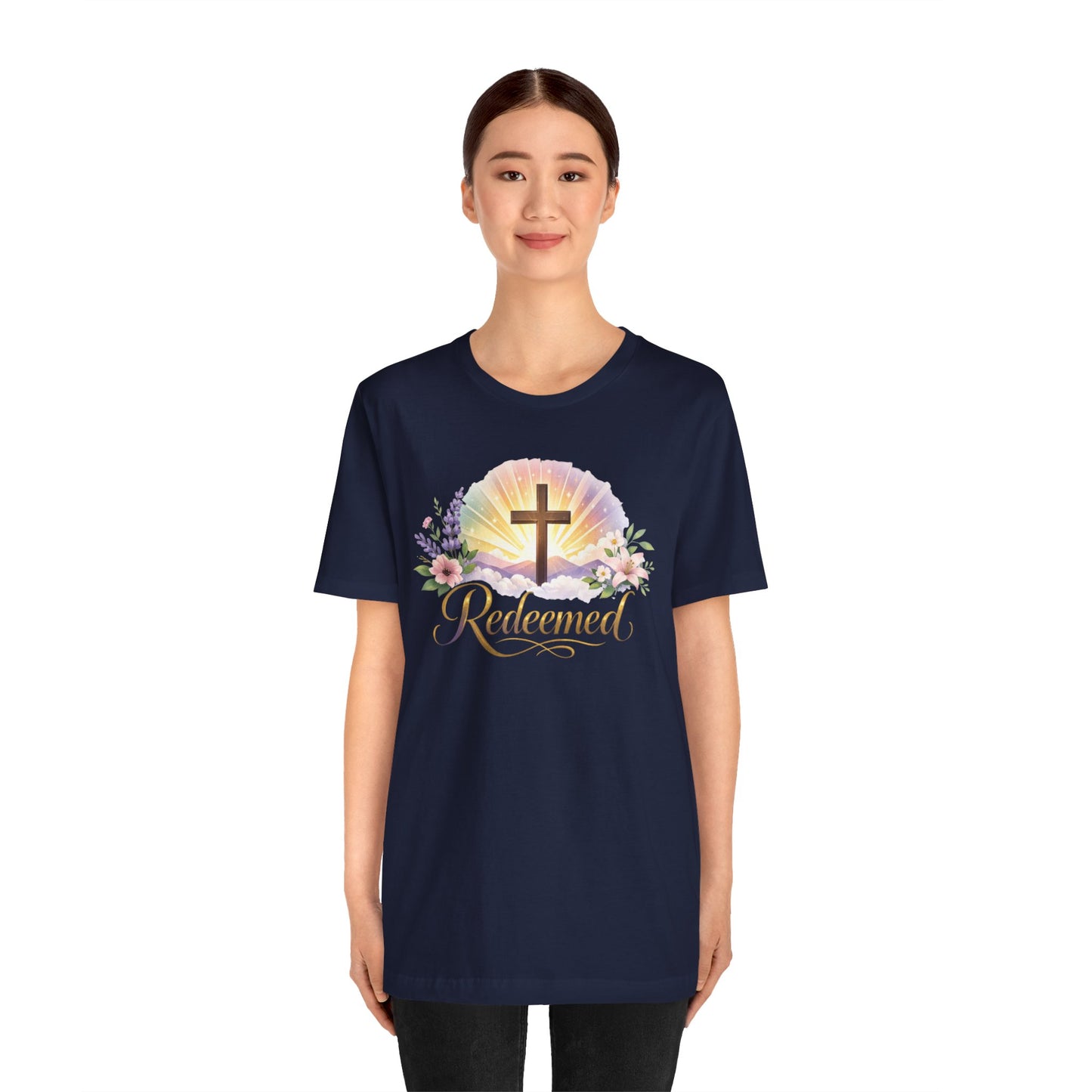 "Redeemed" Cross Floral T-Shirt — Christian Faith Tee