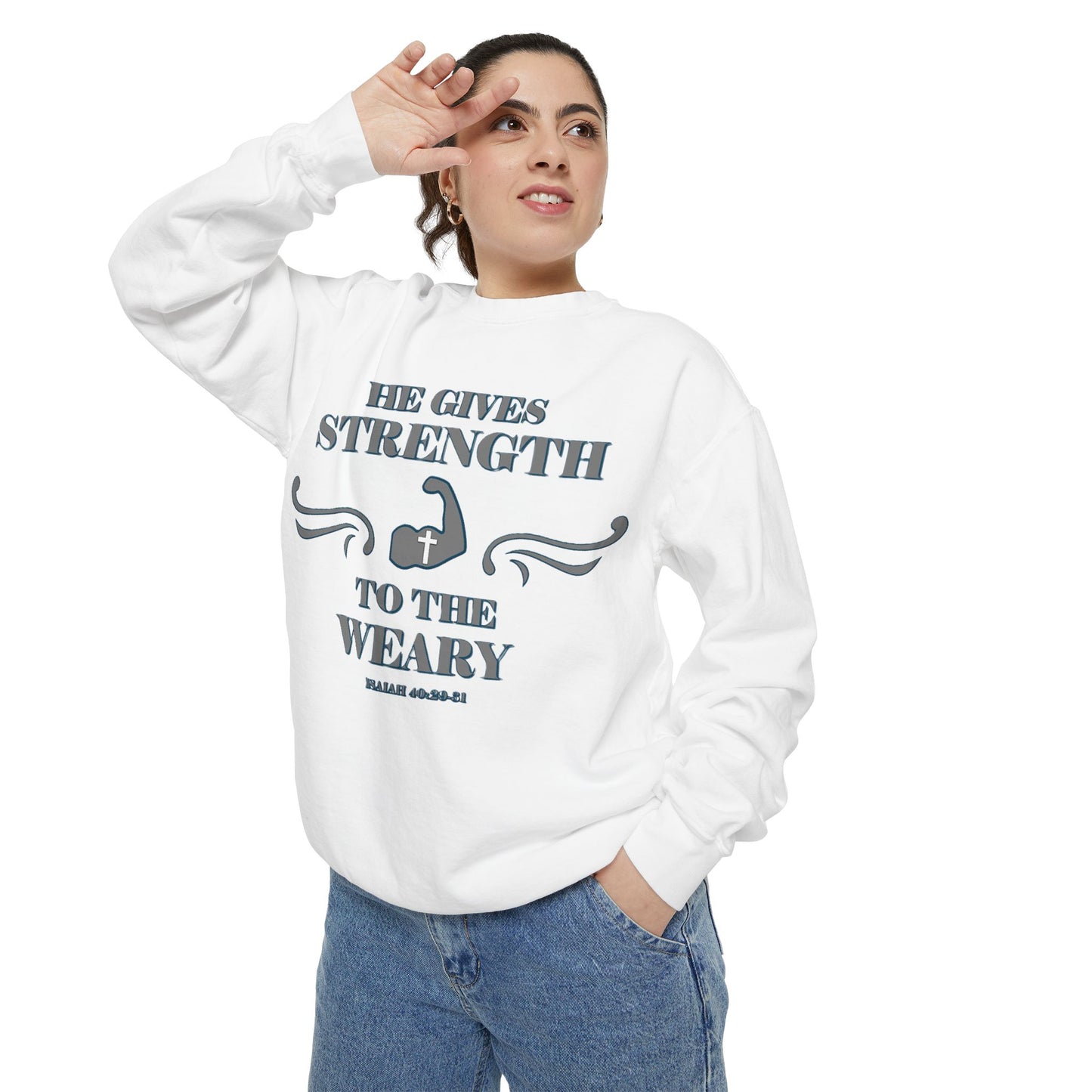 Bible Verse Isaiah 40:29-31 Unisex Sweatshirt 'He Gives Strength to the Weary'