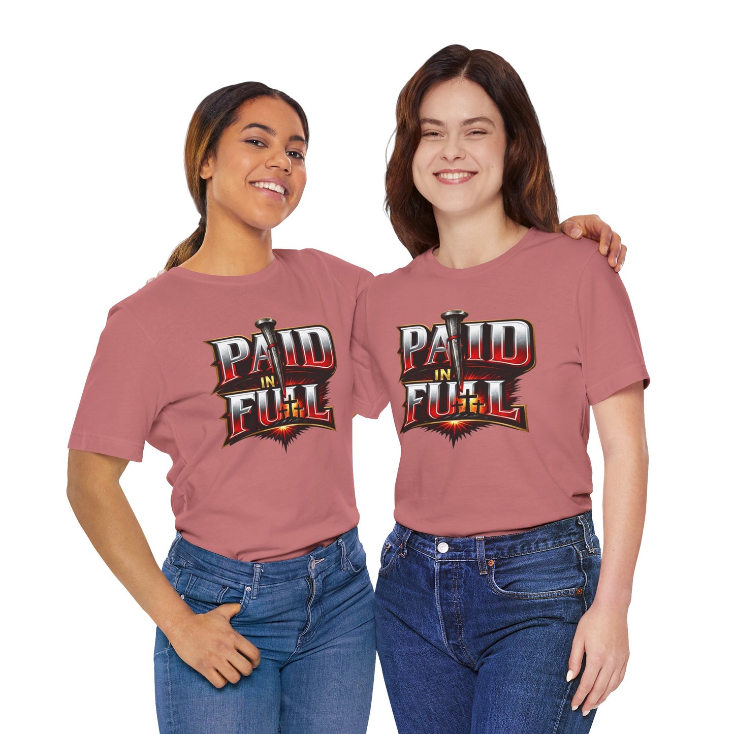 Paid In Full Christian Cross T-Shirt — Nail & Triple Cross Graphic