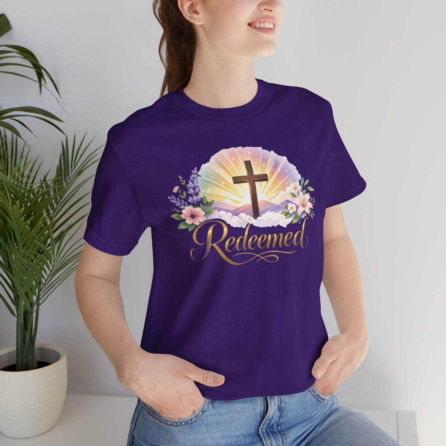 "Redeemed" Cross Floral T-Shirt — Christian Faith Tee