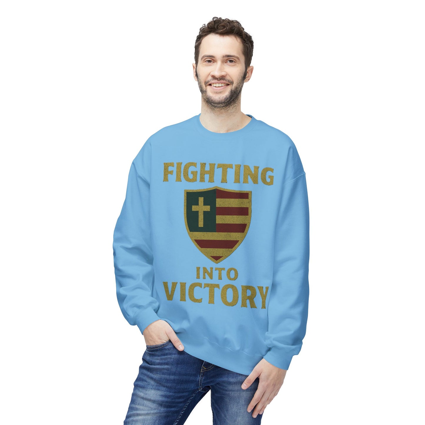 Christian Cross Shield Sweatshirt - Fighting into Victory