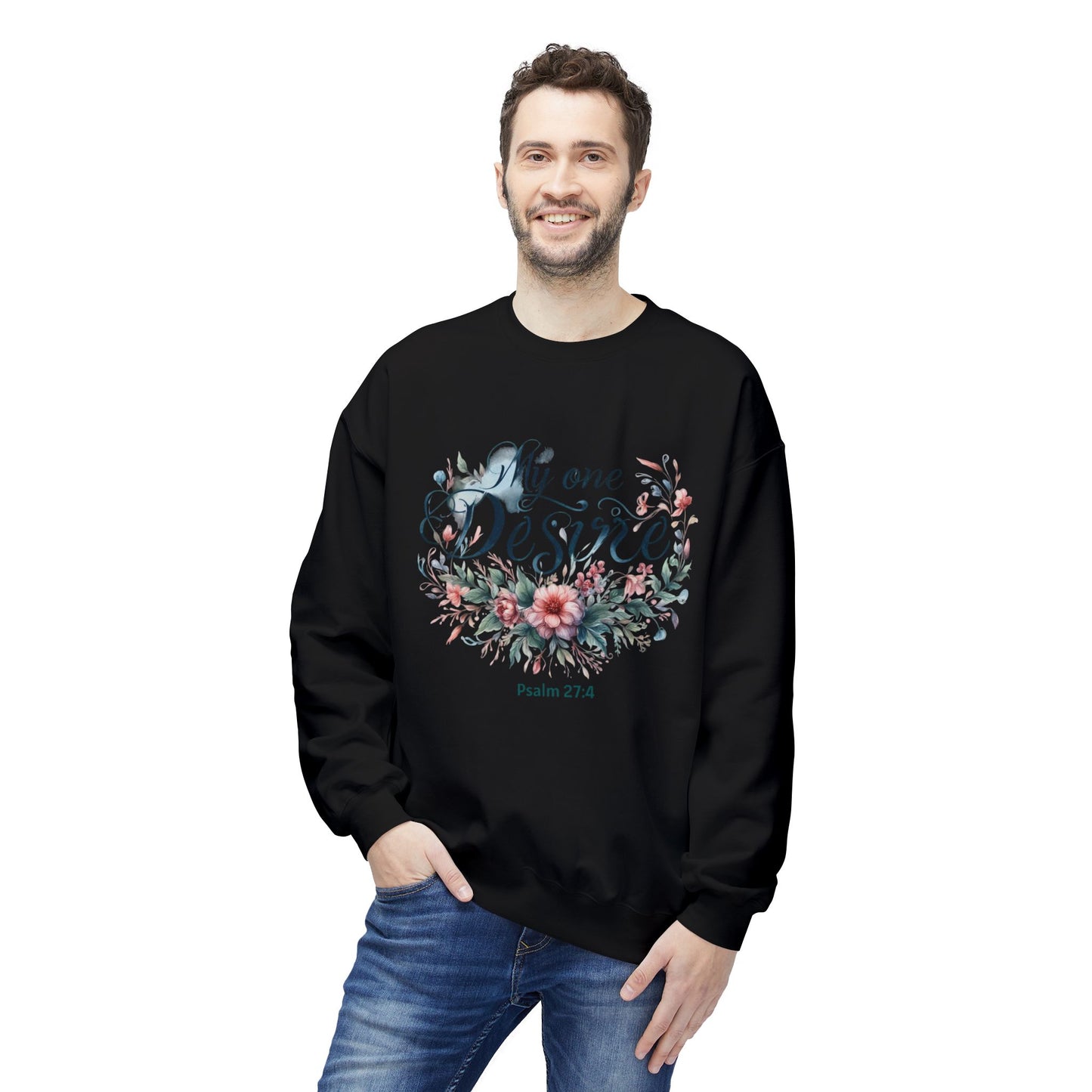 Christian Sweatshirt with Bible Verse Psalm 27:4