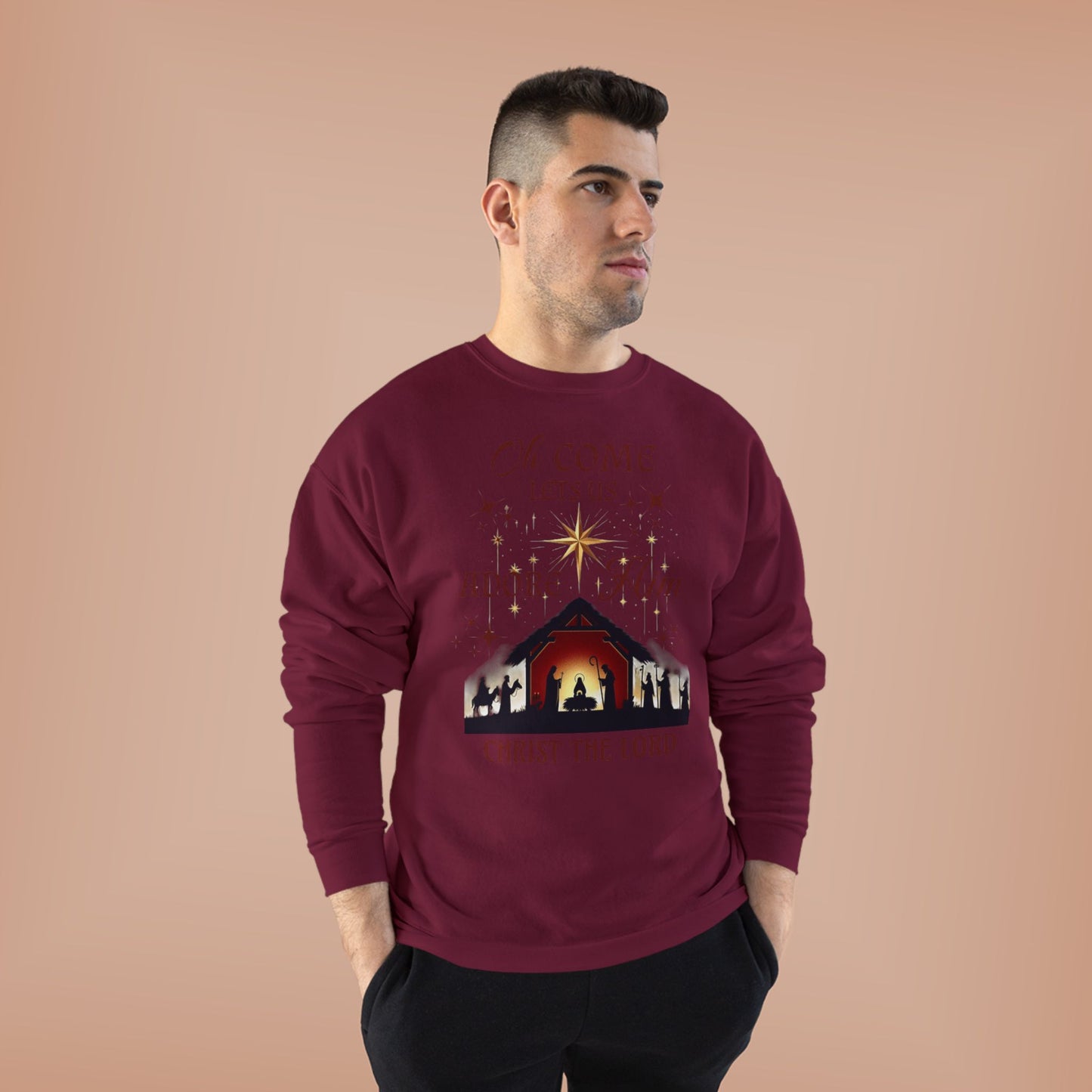 Christmas Nativity Unisex Sweatshirt with 'Oh come let us adore him, Christ the Lord' Design