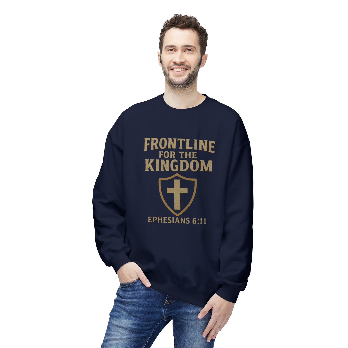 Fleece Sweatshirt - Bible Verse EPHESIANS 6:11 'FRONTLINE FOR THE KINGDOM'