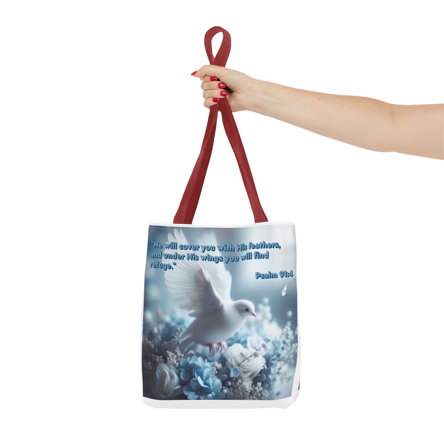 Tote Bag (AOP) "Under His wings you will find refuge"