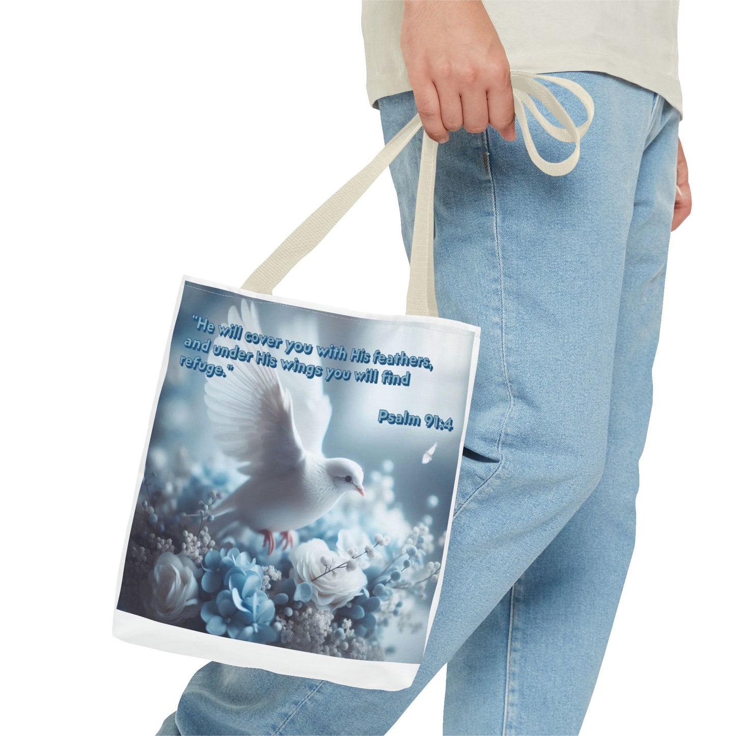 Tote Bag (AOP) "Under His wings you will find refuge"