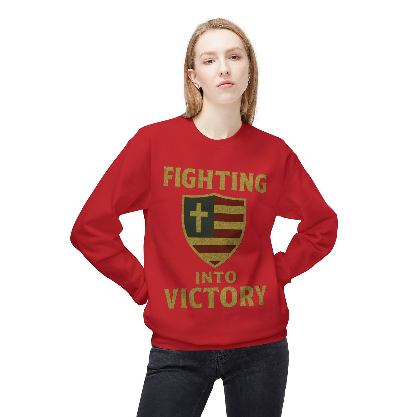 Christian Cross Shield Sweatshirt - Fighting into Victory