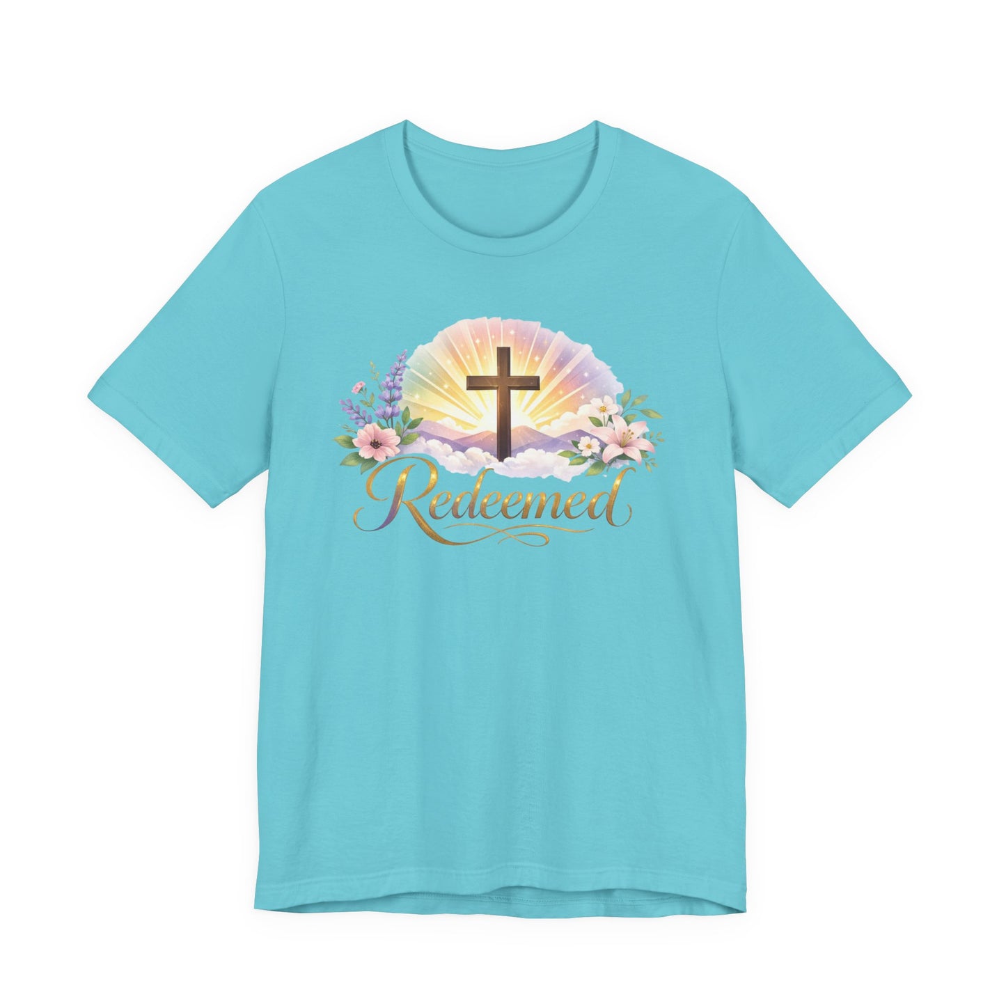 "Redeemed" Cross Floral T-Shirt — Christian Faith Tee